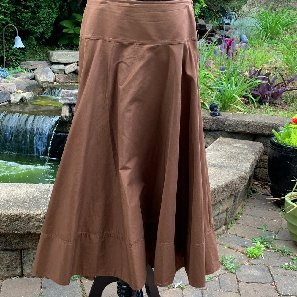 Ralph Lauren Pleated Brown Midi Skirt Size 8